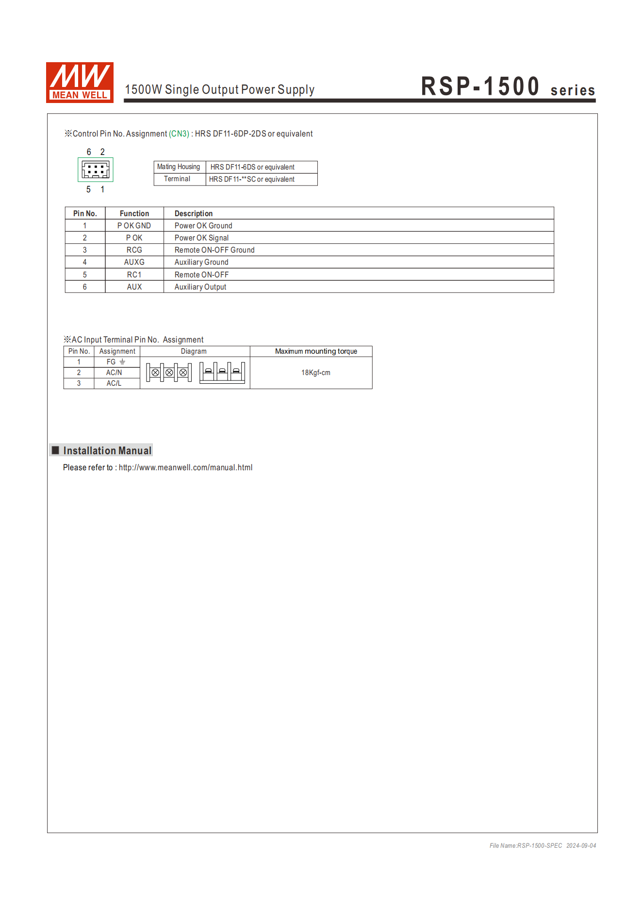 มือสอง รุ่นRSP-1500 1500W PFC control บาง ระดับสูง LED/CCTV/ป้ายกล่องไฟ/ไฟถนน/Indoor/Laser/CNC/ลำโพงระดับสูง/อุตสาหกรรม