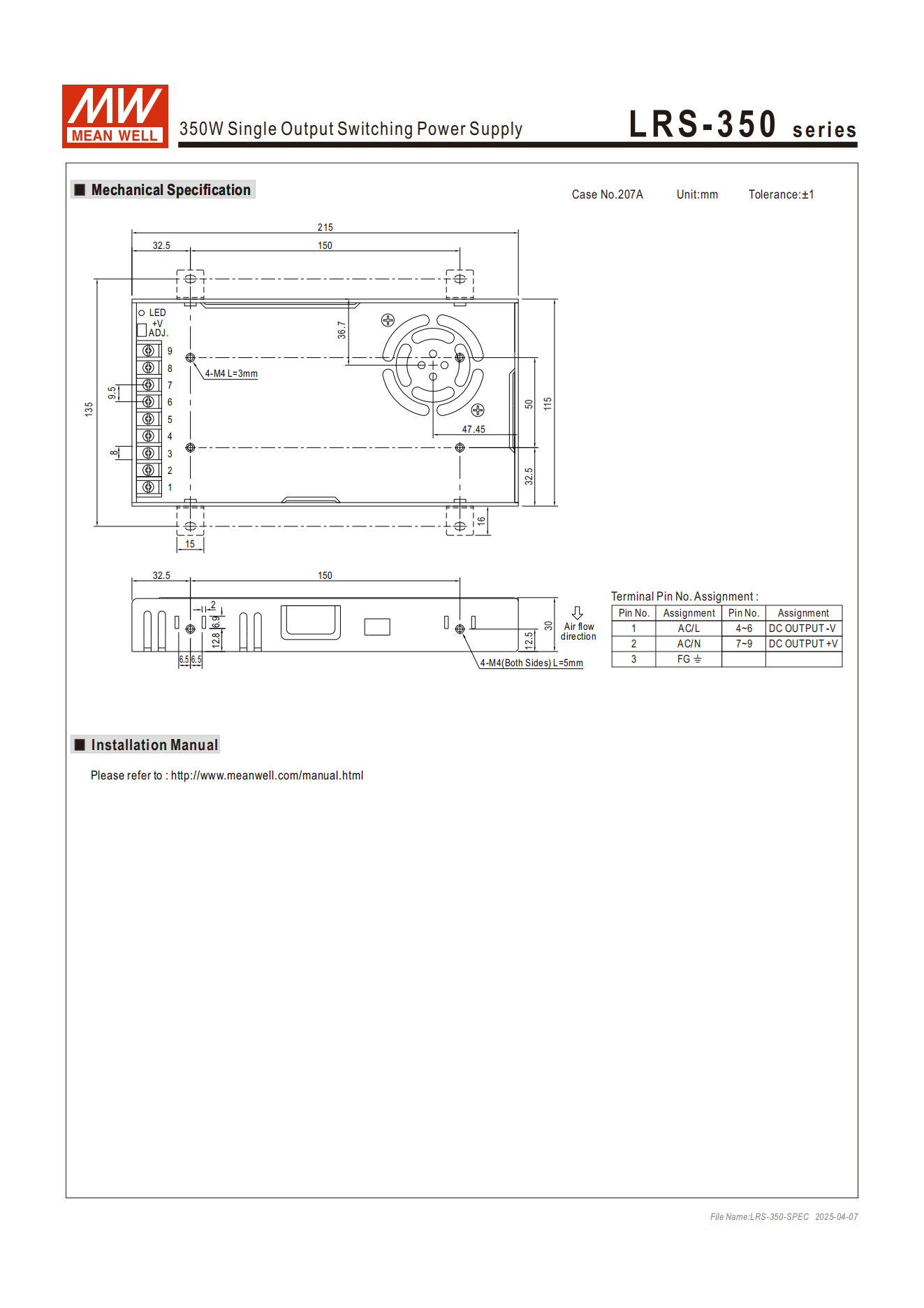 มือสอง รุ่นLRS-350 350W บาง ประหยัด LED/CCTV/ป้ายกล่องไฟ/ไฟถนน/Indoor/CNC/ลำโพง/อุตสาหกรรม