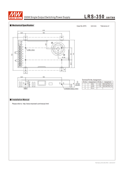 มือสอง รุ่นLRS-350 350W บาง ประหยัด LED/CCTV/ป้ายกล่องไฟ/ไฟถนน/Indoor/CNC/ลำโพง/อุตสาหกรรม