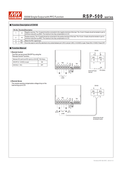 มือสอง รุ่นRSP-500 500W PFC control บาง ระดับสูง LED/CCTV/ป้ายกล่องไฟ/ไฟถนน/Indoor/Laser/CNC/ลำโพงระดับสูง/อุตสาหกรรม