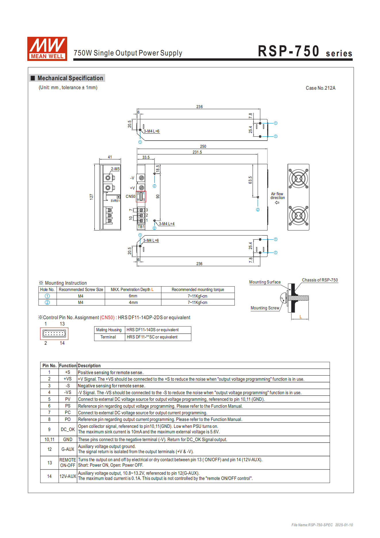 มือสอง รุ่นRSP-750 750W PFC control บาง ระดับสูง LED/CCTV/ป้ายกล่องไฟ/ไฟถนน/Indoor/Laser/CNC/ลำโพงระดับสูง/อุตสาหกรรม