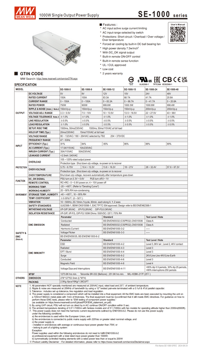 มือสอง รุ่นSE-1000 1000W ประหยัด LED/CCTV/ป้ายกล่องไฟ/ไฟถนน/Indoor/Laser/CNC/อุตสาหกรรม/ลำโพง