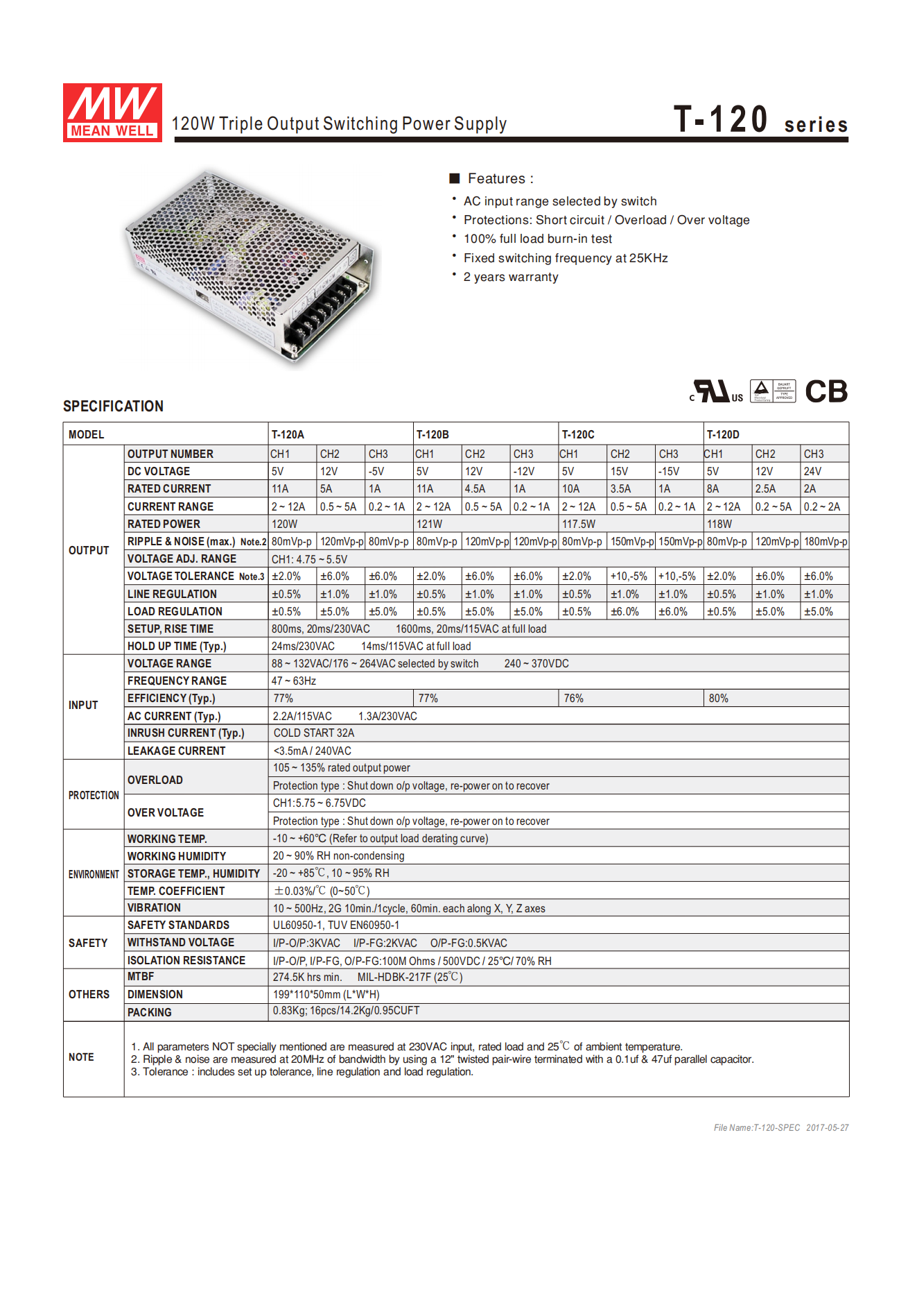 มือสอง รุ่นT-120 120W เอาท์พุตแรงดันไฟฟ้าหลายระดับ ป้ายกล่องไฟ/ลำโพง/เอาท์พุตแรงดันไฟฟ้าหลายระดับ/Indoor/CNC/PLC/CCTV/LAB