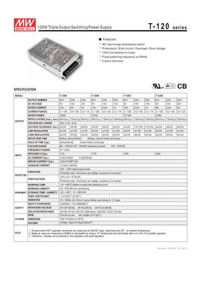 มือสอง รุ่นT-120 120W เอาท์พุตแรงดันไฟฟ้าหลายระดับ ป้ายกล่องไฟ/ลำโพง/เอาท์พุตแรงดันไฟฟ้าหลายระดับ/Indoor/CNC/PLC/CCTV/LAB
