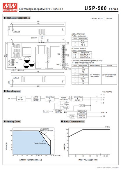 มือสอง รุ่นUSP-500 500W ชาร์จแบ PFC control ระดับสูง LED/CCTV/ป้ายกล่องไฟ/ไฟถนน/Indoor/ลำโพงระดับสูง/อุตสาหกรรม